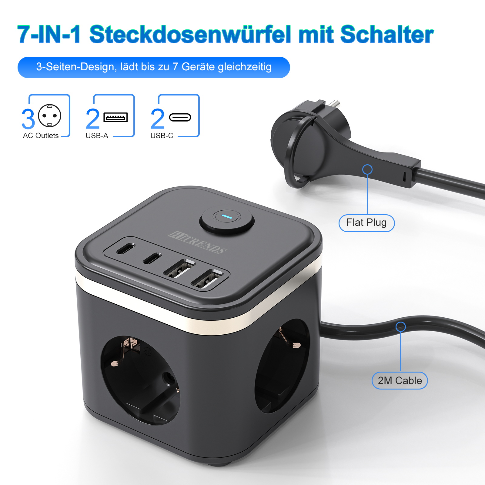 Power Strip Flat - 3680W EU 플랫 플러그 전원 스트립