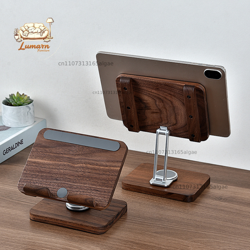 Desk Setup With Ipad - 블랙 월넛 아이패드 스탠드 360도 회전
