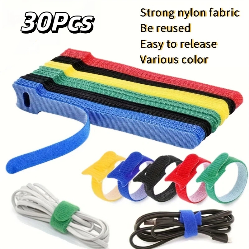 Cable Velcro Strap - 30개 다색 재사용 가능 벨크로 케이블