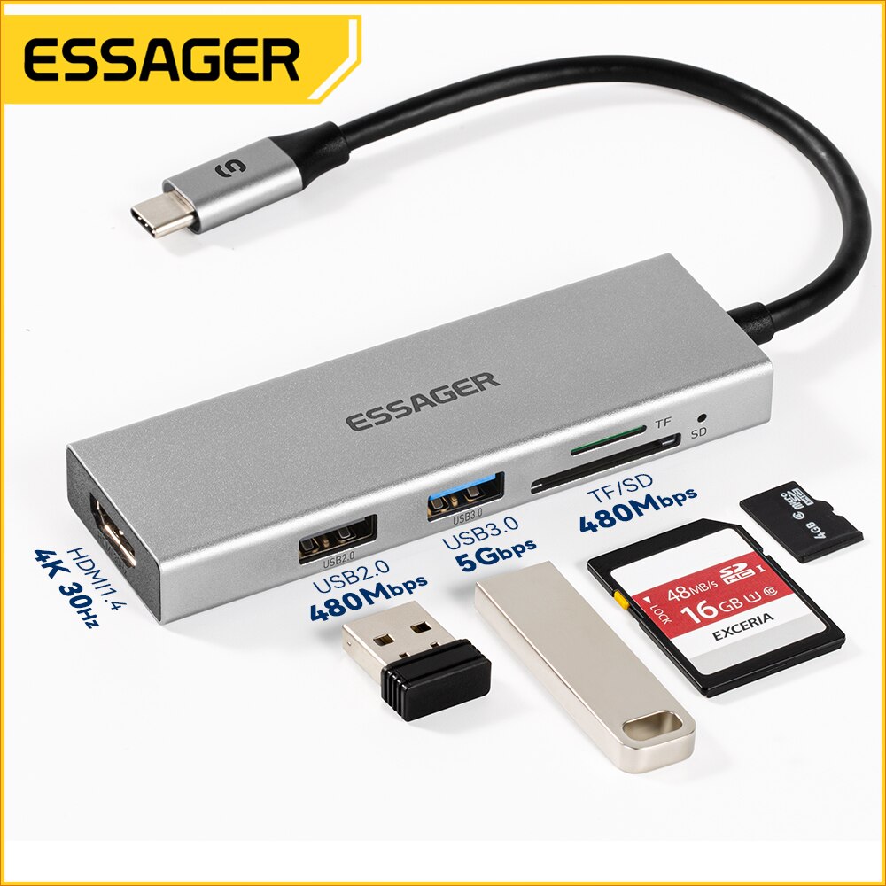 Essager 5 in 1 USB C 허브 HDMI-4 - Desk Setup Usb Hub 리뷰 및 가격