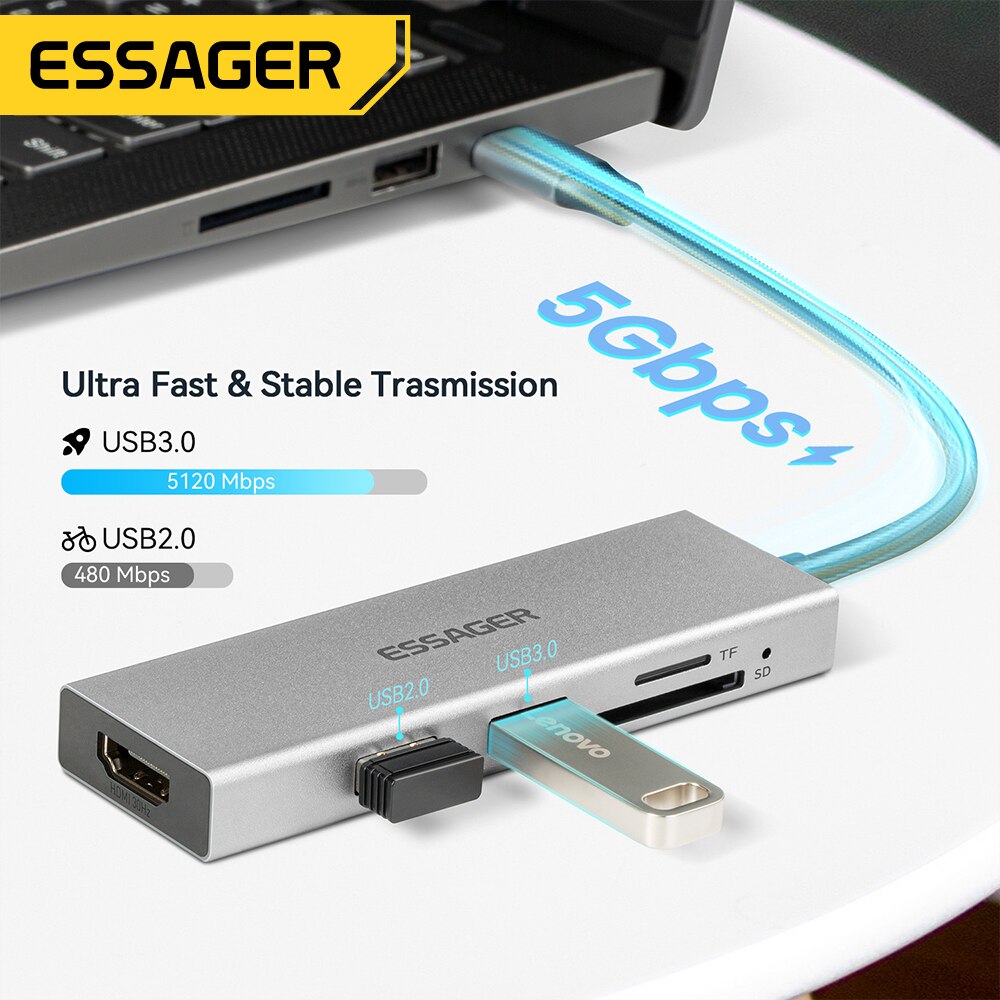 Essager 5 in 1 USB C 허브 HDMI-4 - Desk Setup Usb Hub 리뷰 및 가격