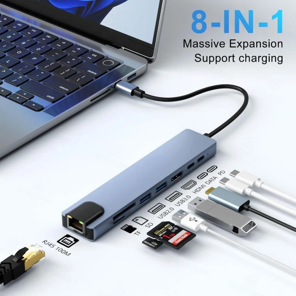 USB C 허브 8/7 in 1 4K HDMI 어댑터  - Desk Setup Usb Hub 리뷰 및 가격