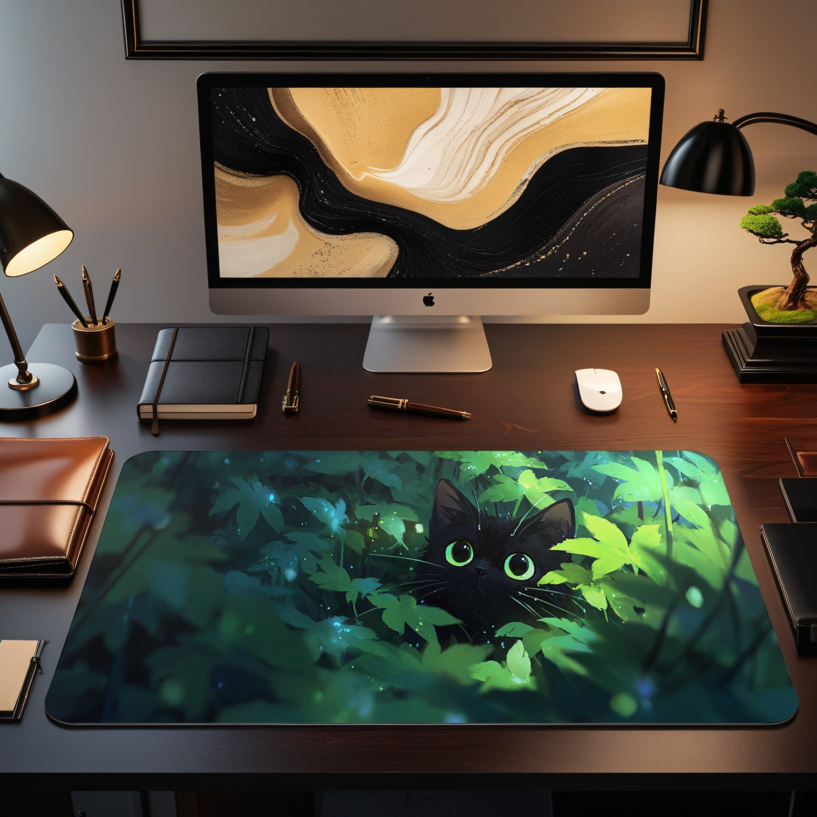 MTG 플레이 매트 용 검은 고양이 그린 포레스트 판타 - Desk Setup Art 리뷰 및 가격