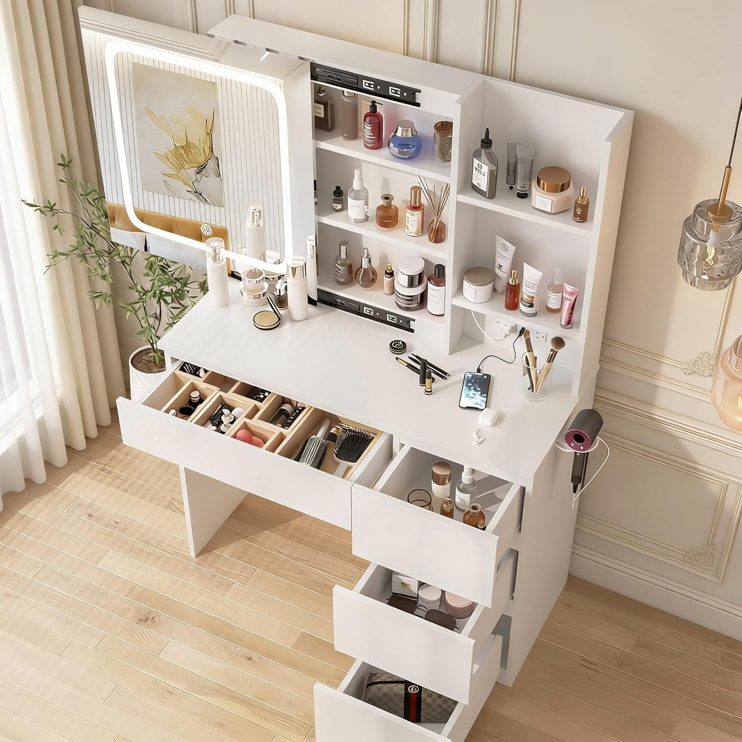 i*-메이크업 화장대 세트(충전 스테이션 포함), 거울 - Desk Setup Charging Station 리뷰 및 가격