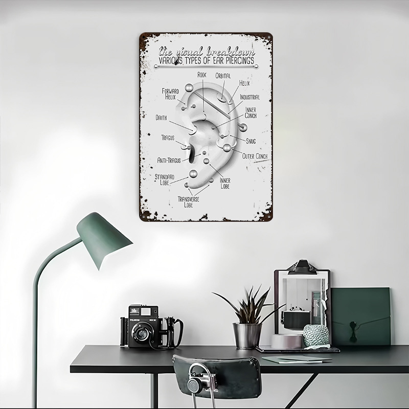 귀 피어싱 차트 금속 포스터 맞춤형 벽 장식 레트로 빈 - Desk Setup Poster 리뷰 및 가격