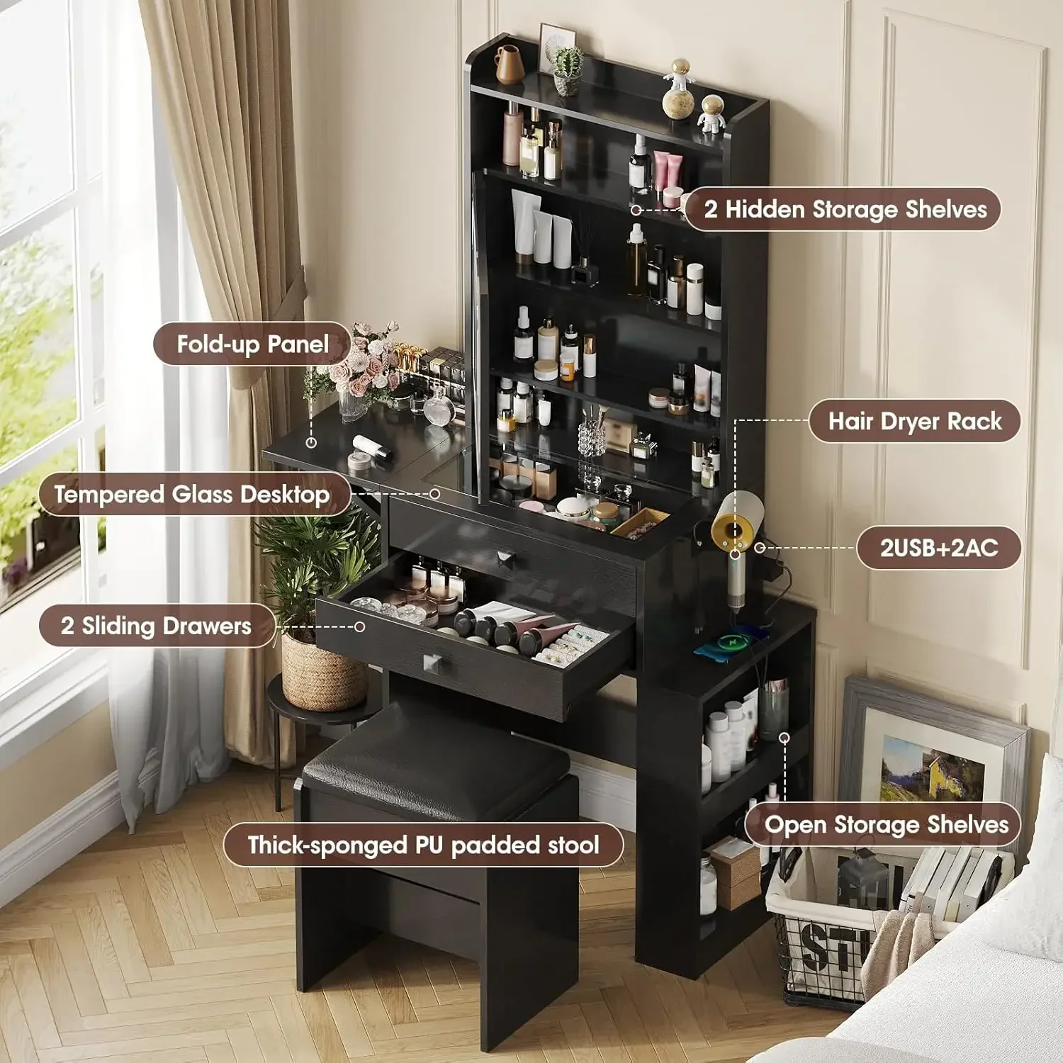 소형 화장대, 3개의 조절 가능한 조명 거울, 흰색 화 - Desk Setup Charging Station 리뷰 및 가격