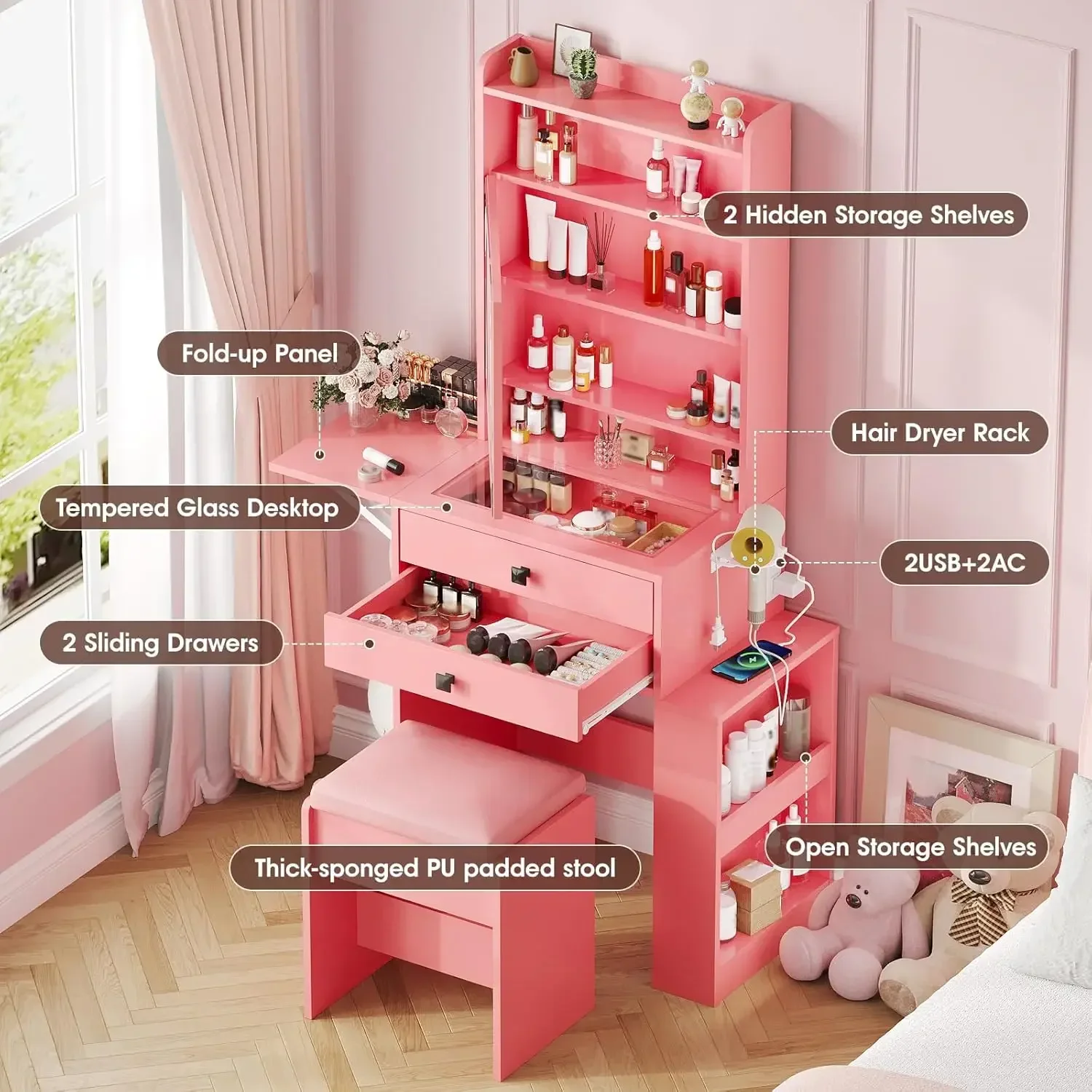 소형 화장대, 3단 조절 가능한 조명 거울, 화이트 화 - Desk Setup Charging Station 리뷰 및 가격